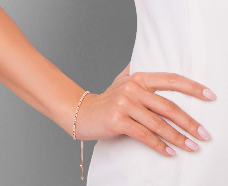 Miabella 925 Sterling Silver or 18K Gold Plated Diamond-Cut Adjustable Bolo 2.5mm Bead Ball Bracelet for Women, Made in Italy (rose-gold-plated-silver) - Image 3